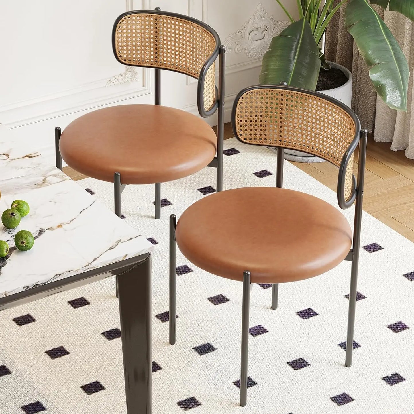 Mid Century Rattan Back Dining Chairs