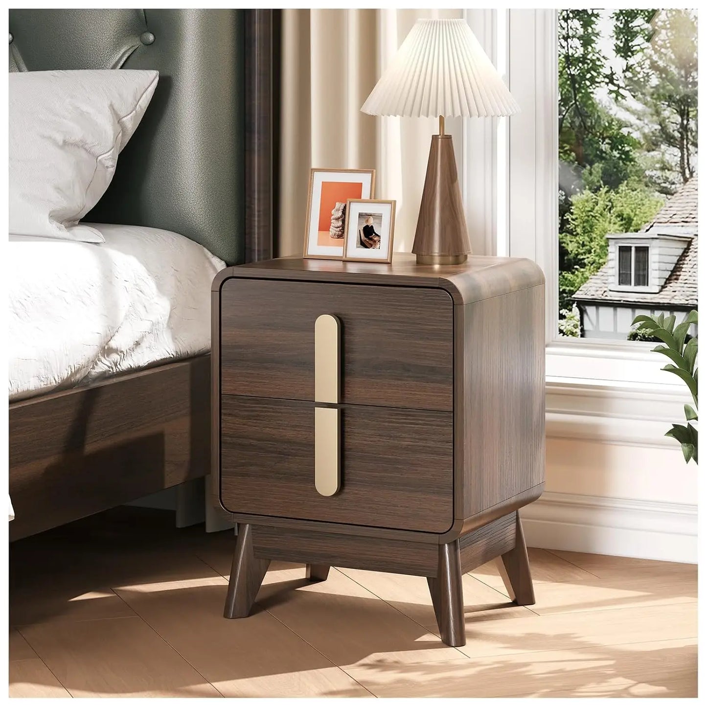 Mid Century Modern Nightstands Set With Drawers Solid Wood Legs