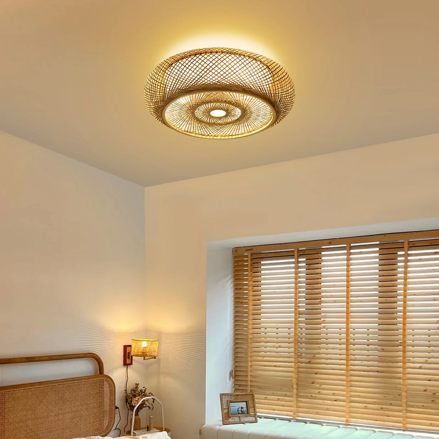 Vintage Bamboo Wicker Rattan Ceiling Light Flush Mount