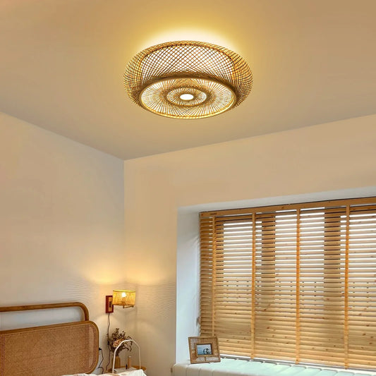 Vintage Bamboo Wicker Rattan Ceiling Light Flush Mount