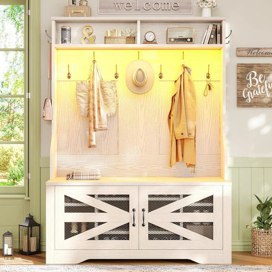 Entryway Bench With Coat Rack And Shoe Storage Barn Door