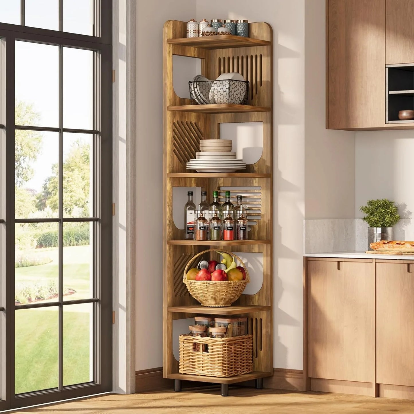 6 Tier Tall Corner Shelf Bookshelf Freestanding Bookcase Home Office