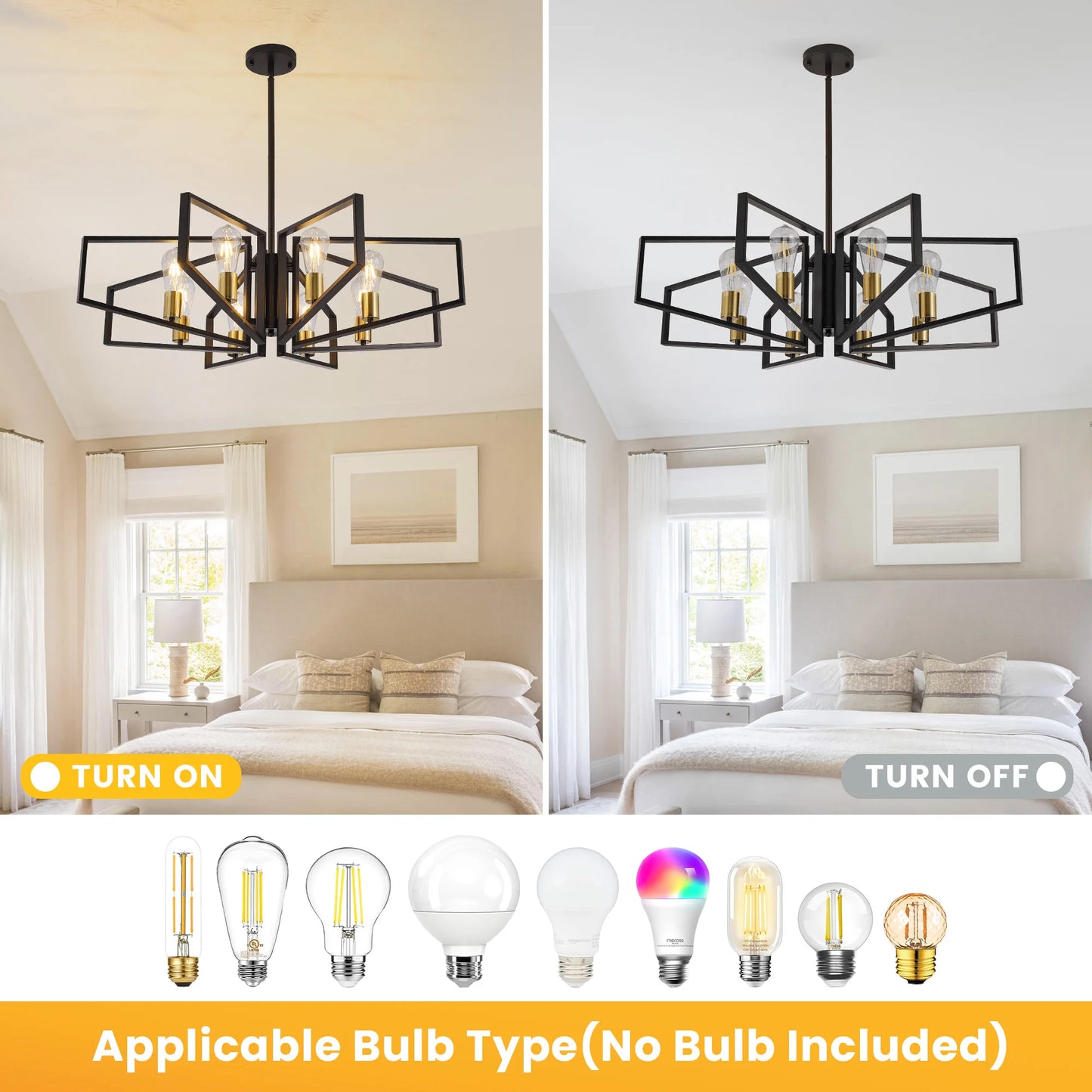 Modern 8-Light Geometric Chandelier With Adjustable Pendant Light