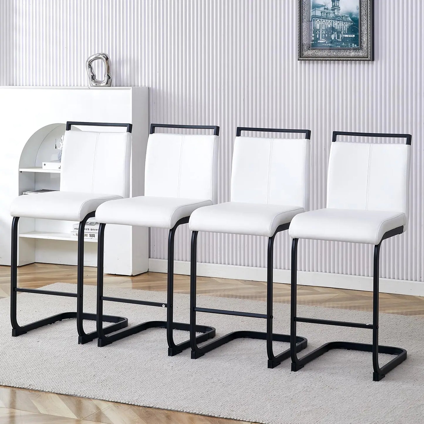 Frame Bar Stools 4 With Back Modern Faux Leather Seating