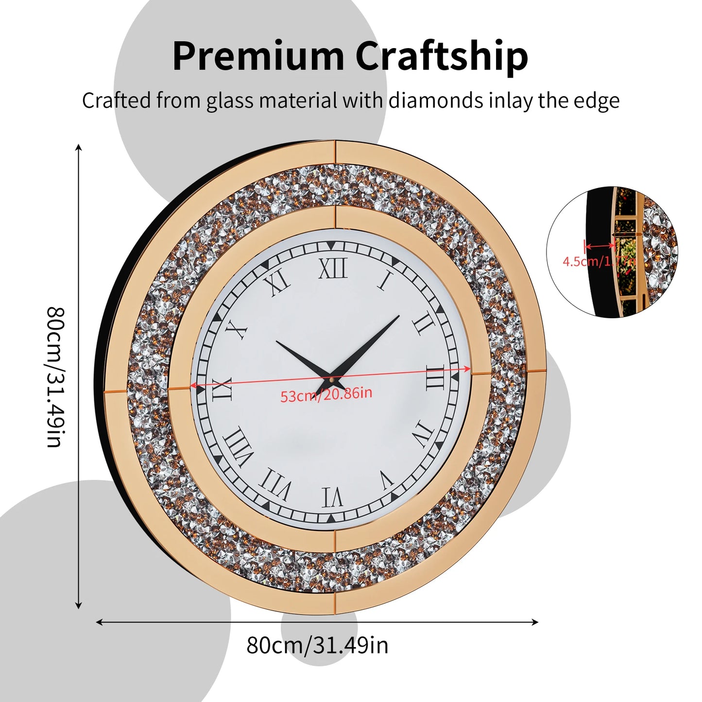 Round Mirrored Wall Clock With Crystals For Sparkling Decor
