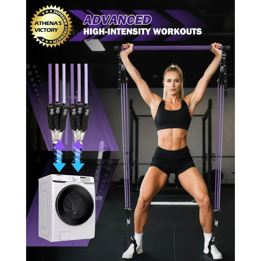 None Upgraded Pilates Bar Kit With Resistance Bands Natural Latex