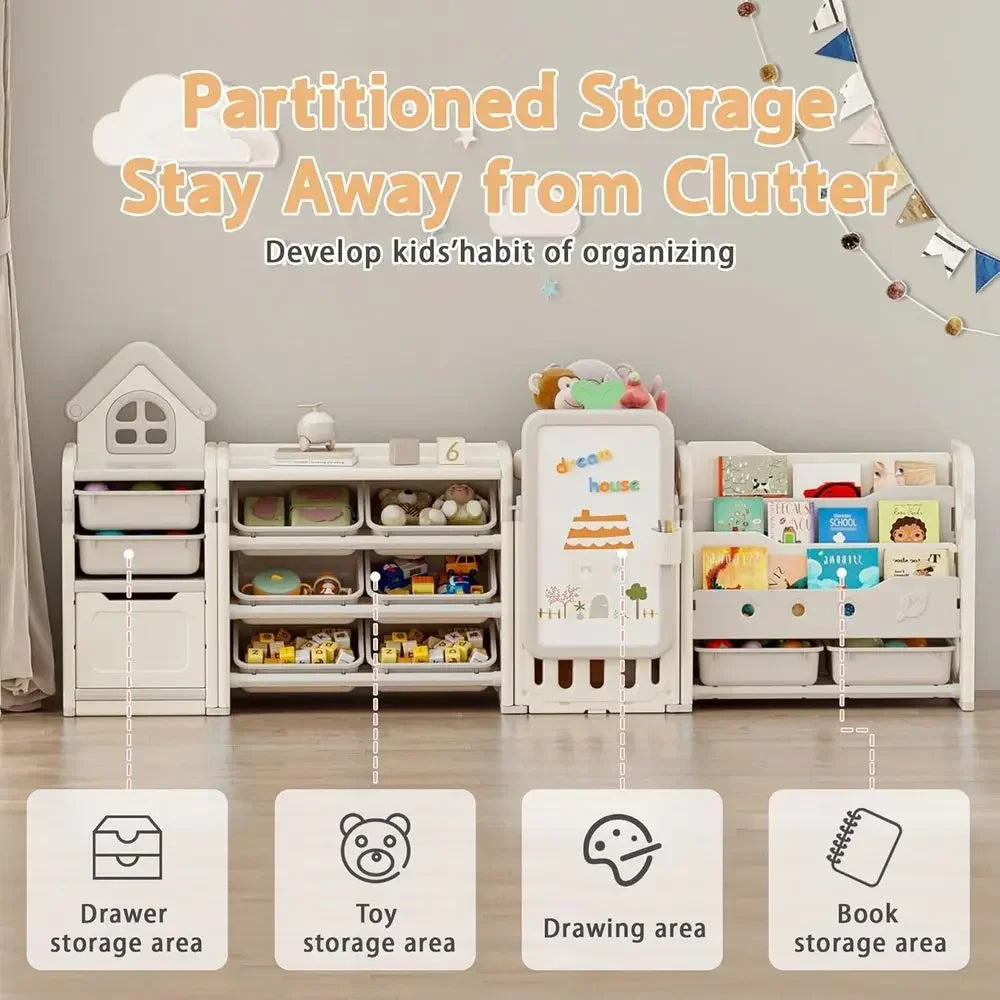 Kids Toy Storage Organizer With 10 Removable Bins And 3 Tier Bookshelf
