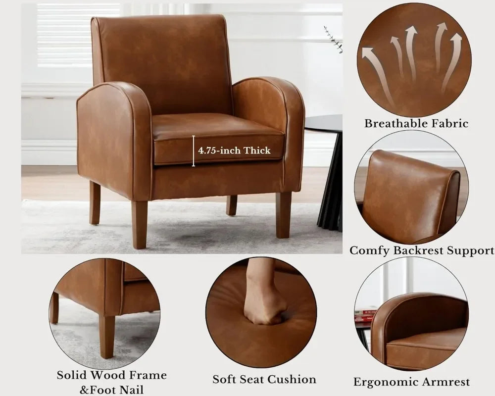 Mid Century Modern Faux Leather Accent Chairs Set of 2