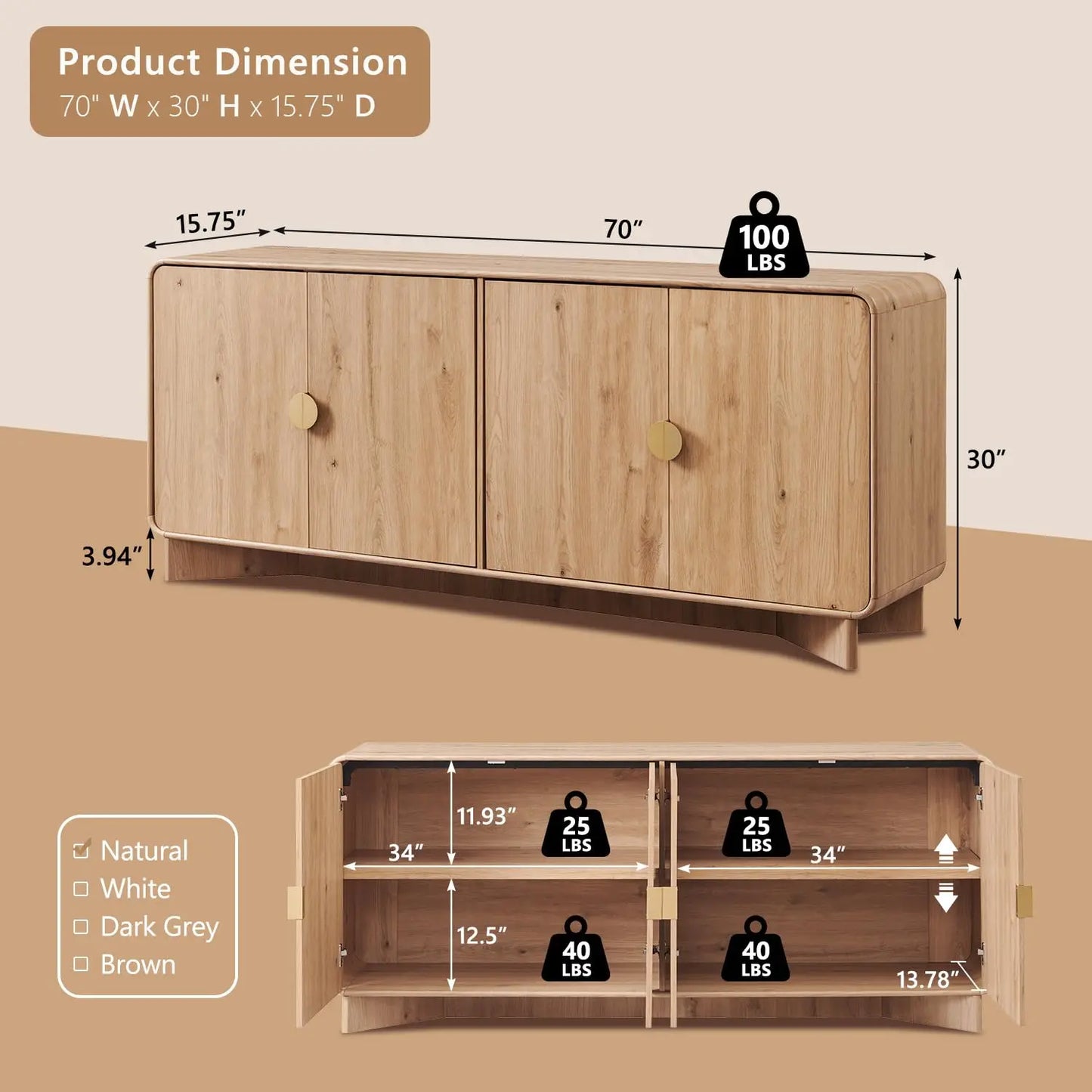 HUANZHUANG Modern Buffet Cabinet With Storage And Adjustable Shelves