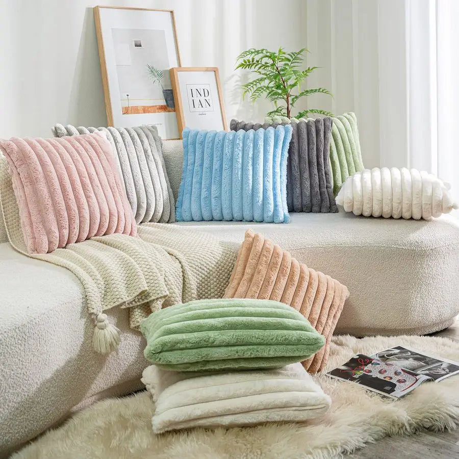Two Pack Faux Fur Throw Pillow Covers Dual Sided Soft Cushion Covers For Sofa