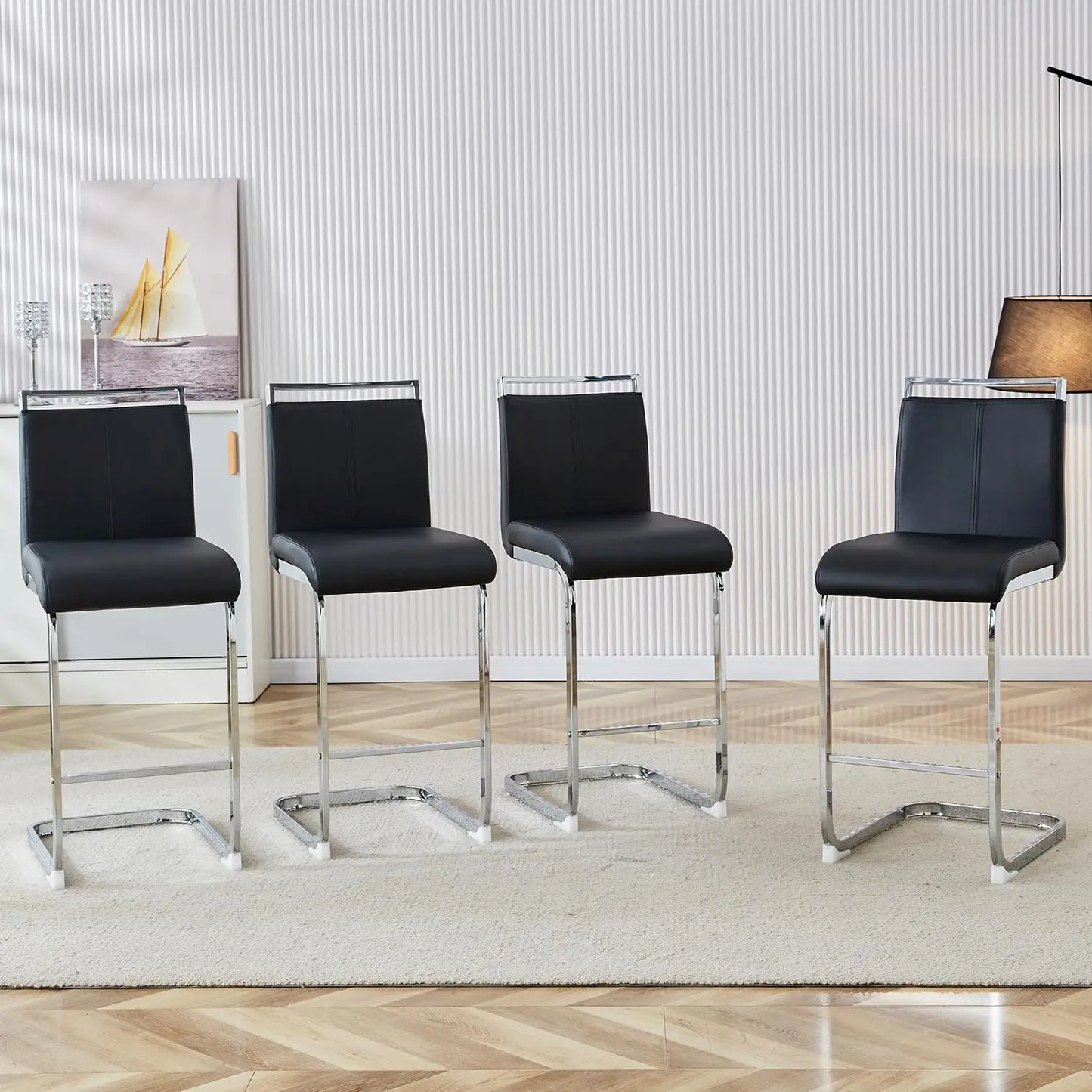 Frame Bar Stools 4 With Back Modern Faux Leather Seating
