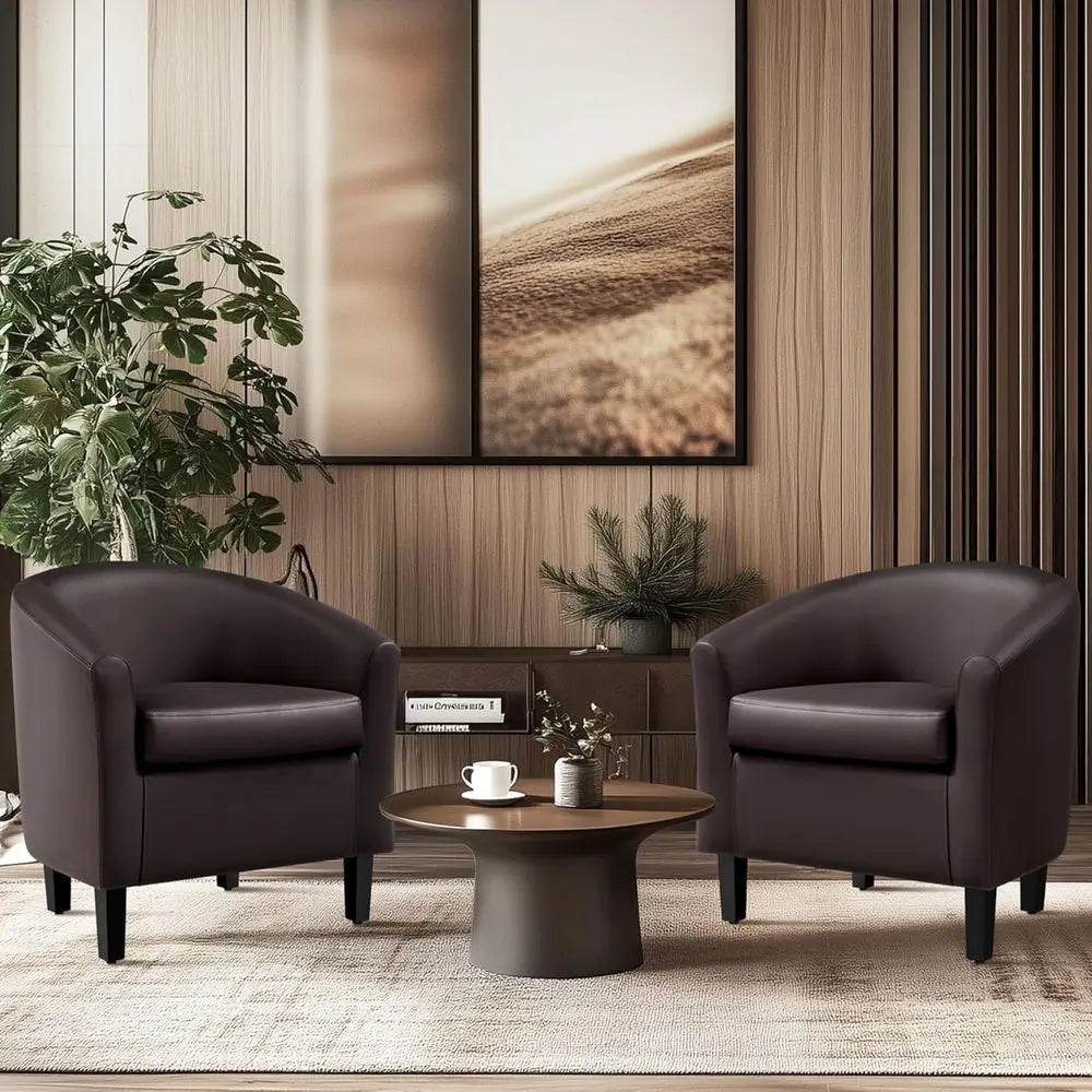 PU Leather Swivel Barrel Accent Chairs With Padded Wooden Frame