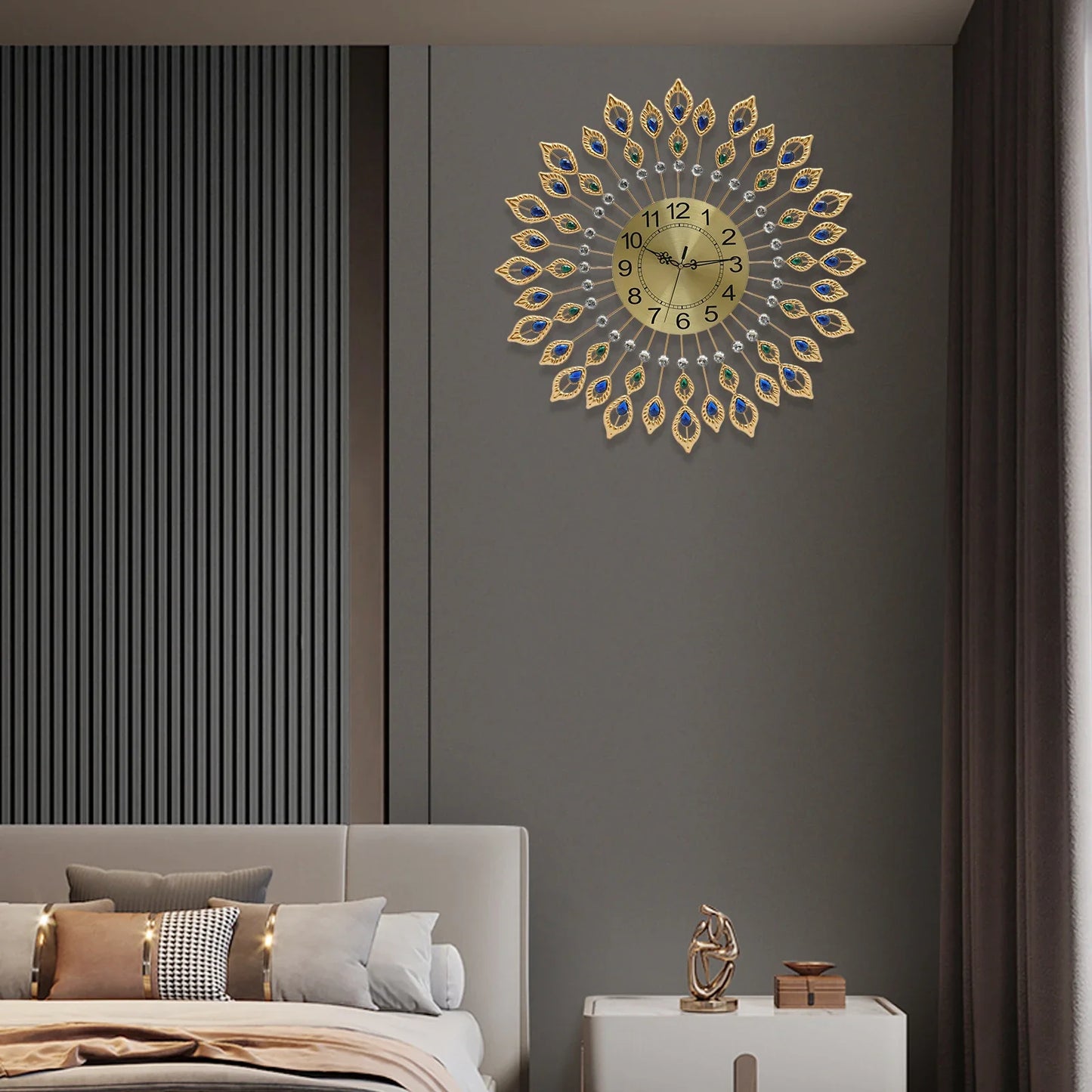 Modern Wall Clock Metal With Acrylic Diamonds Silent Quartz Movement