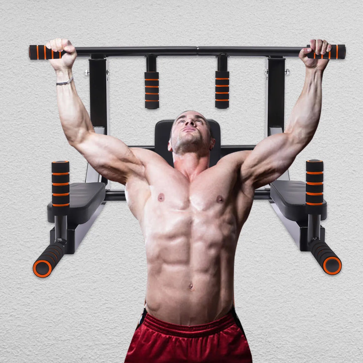 Pull Up Bar Dip Station Wall Mount Knee Raise Exercise
