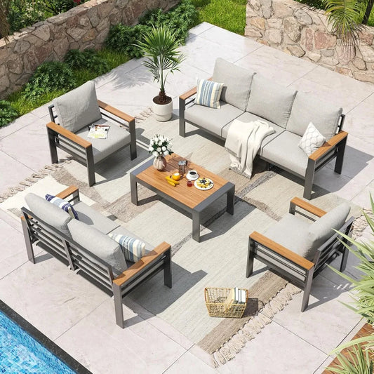 Aluminum Outdoor Patio Furniture Set With Cushions And Coffee Table