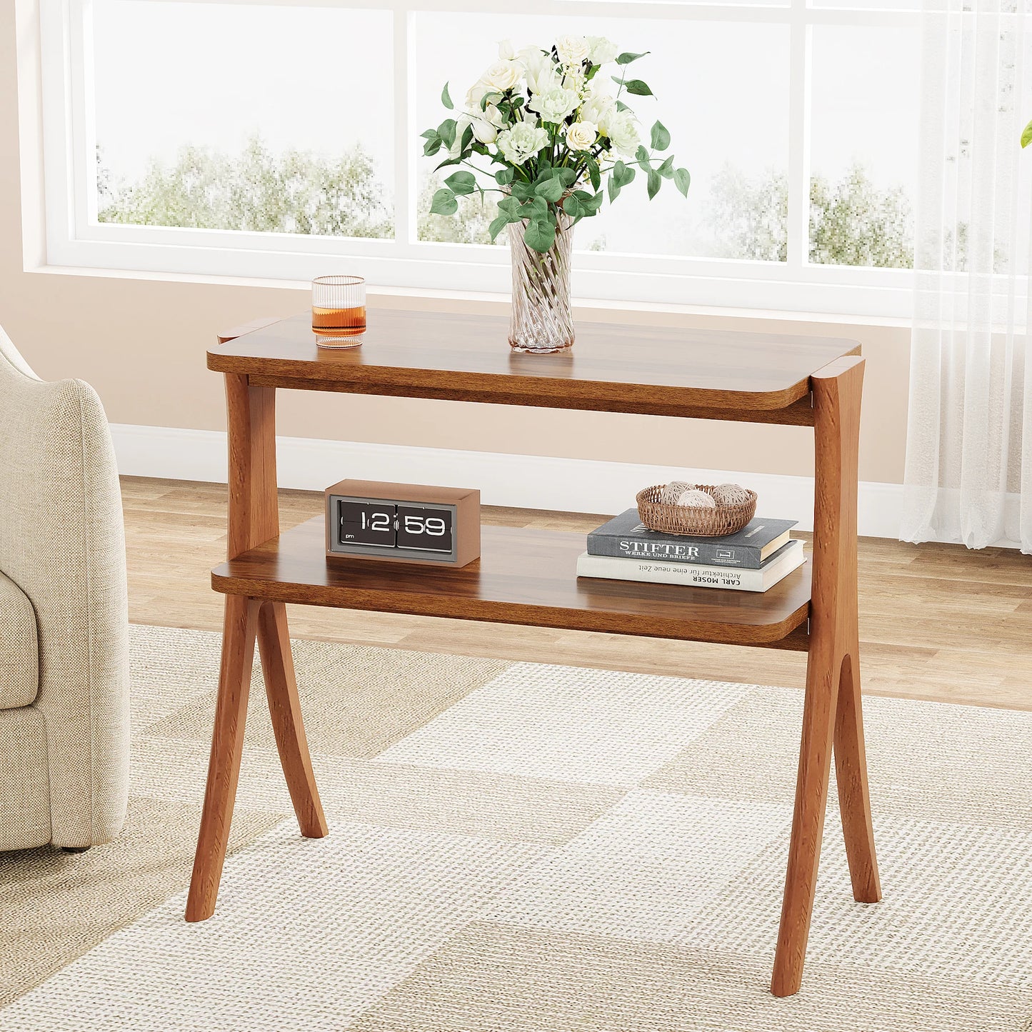 Two Tier Walnut Side Table