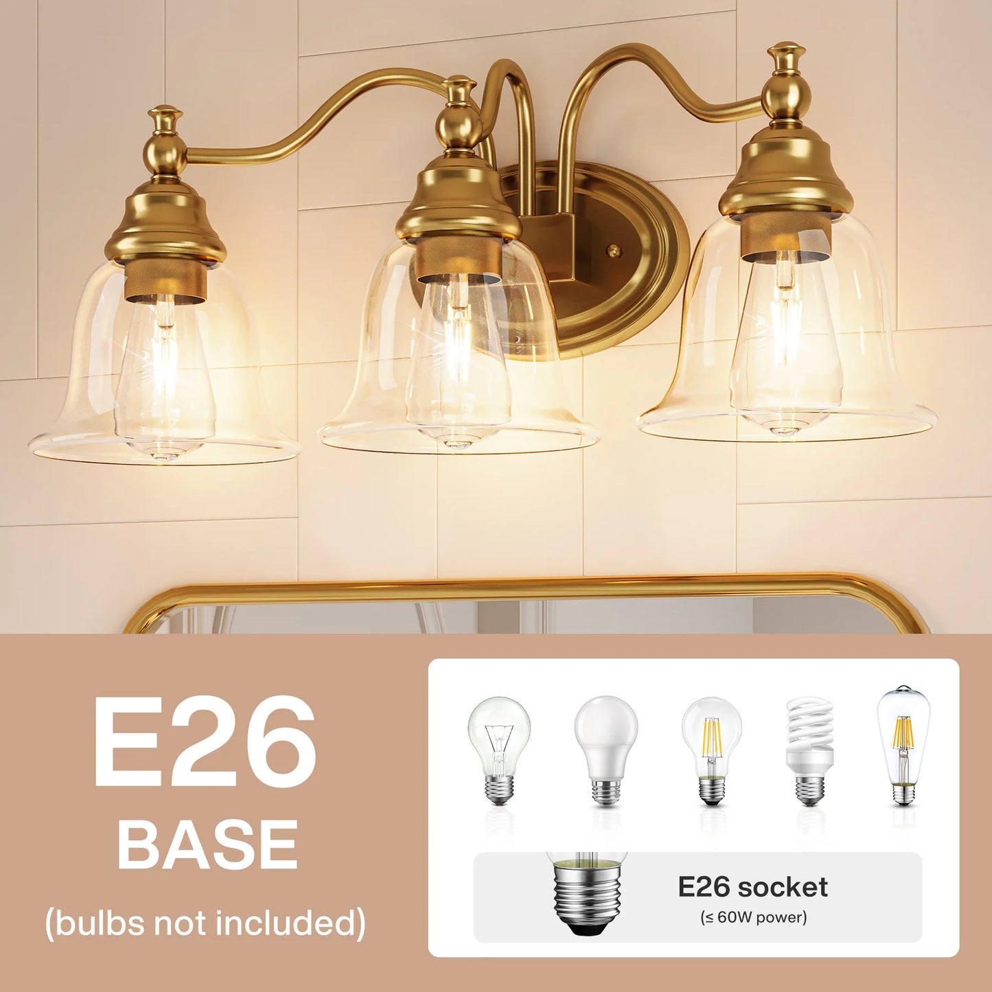 Tribesigns 3 Light Vanity Bath Light Fixture With Glass Shades