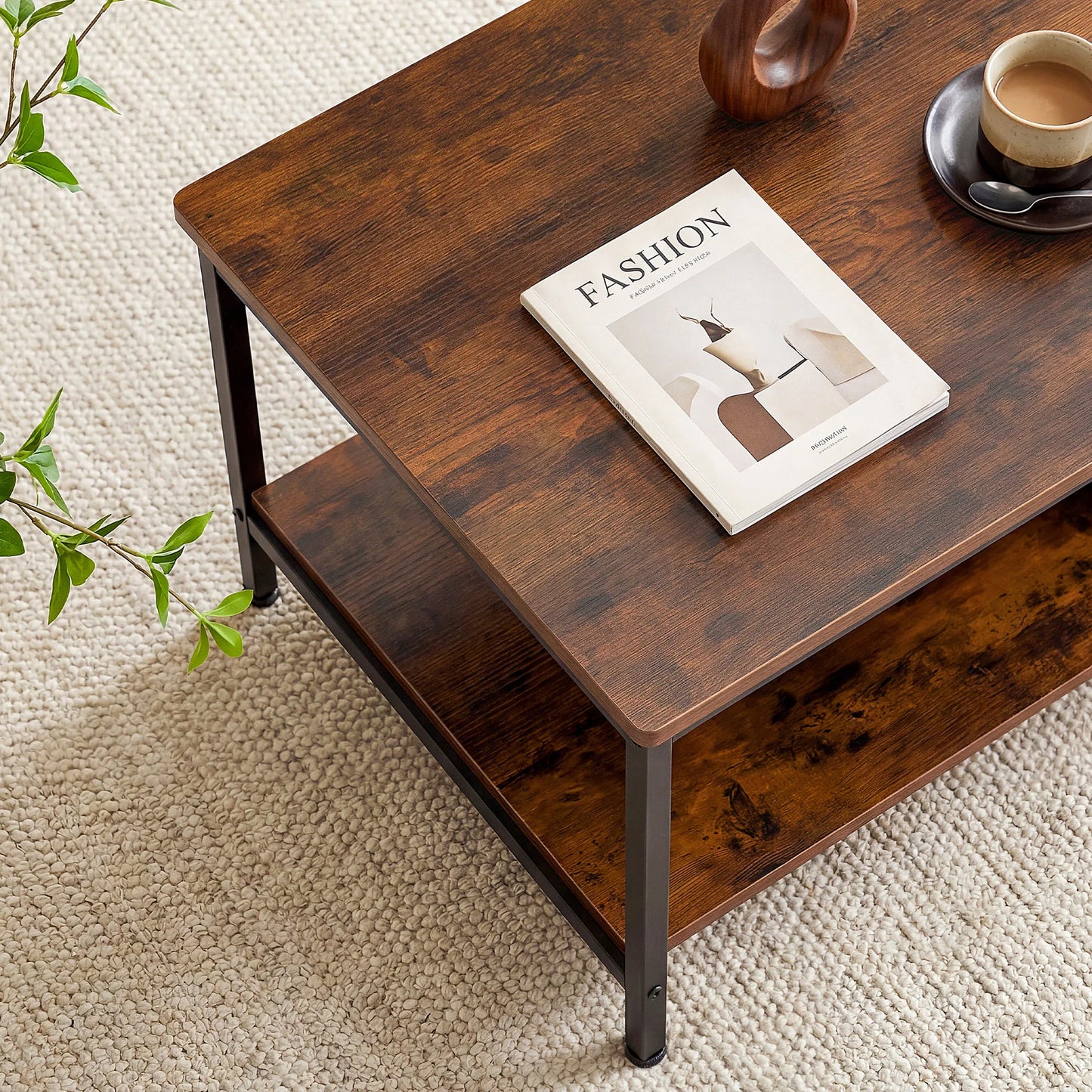 JHK Modern Wood Coffee Table Storage And Anti Slip Feet