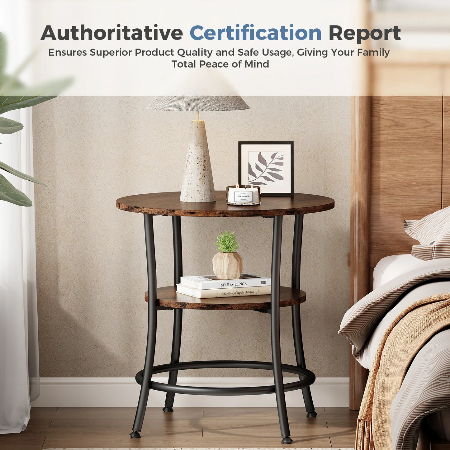 JHK Two Tier Round Coffee Table Metal Frame Storage Shelf