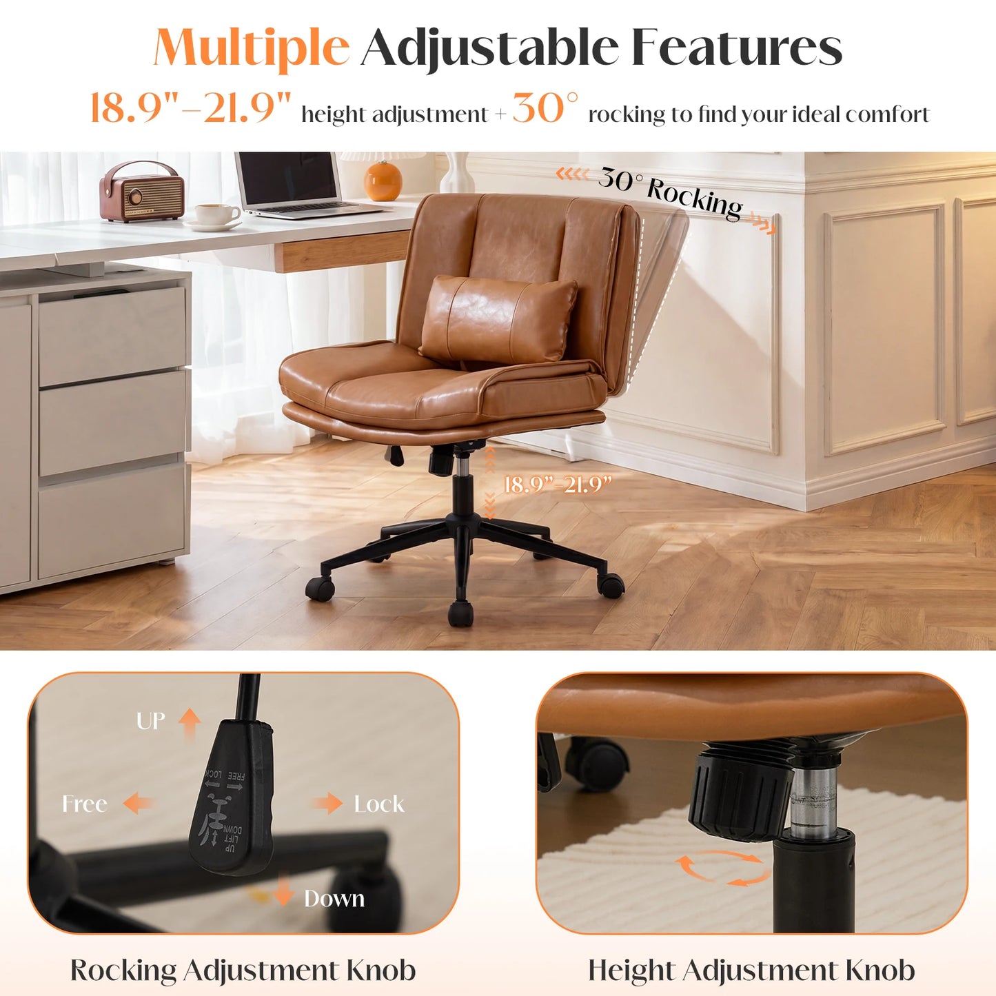 TCGBKAF Armless Criss Cross PU Leather Office Swivel Chair