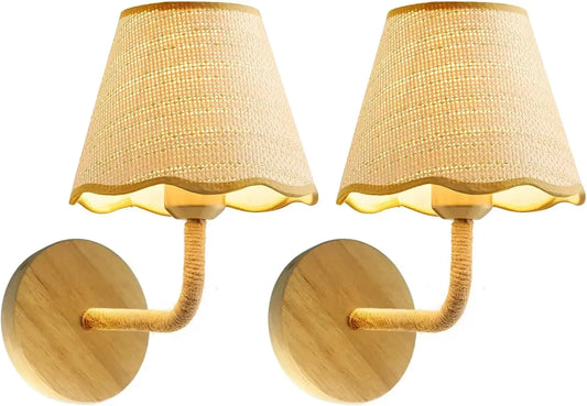 Set Of Two Hand Woven Stick On Wall Sconces With Remote Control