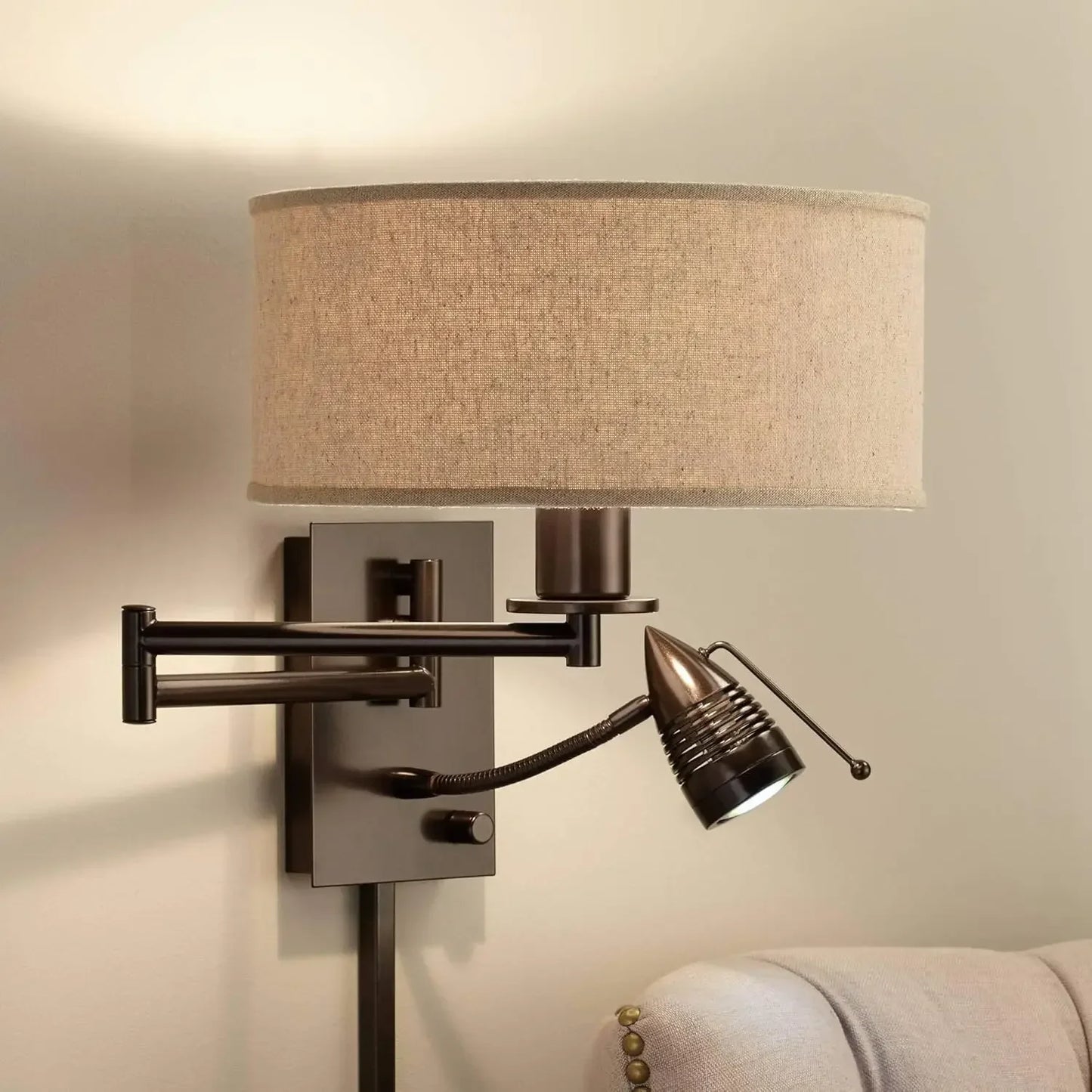 Radix Modern Swing Arm Wall Lamp With Cord LED Shade