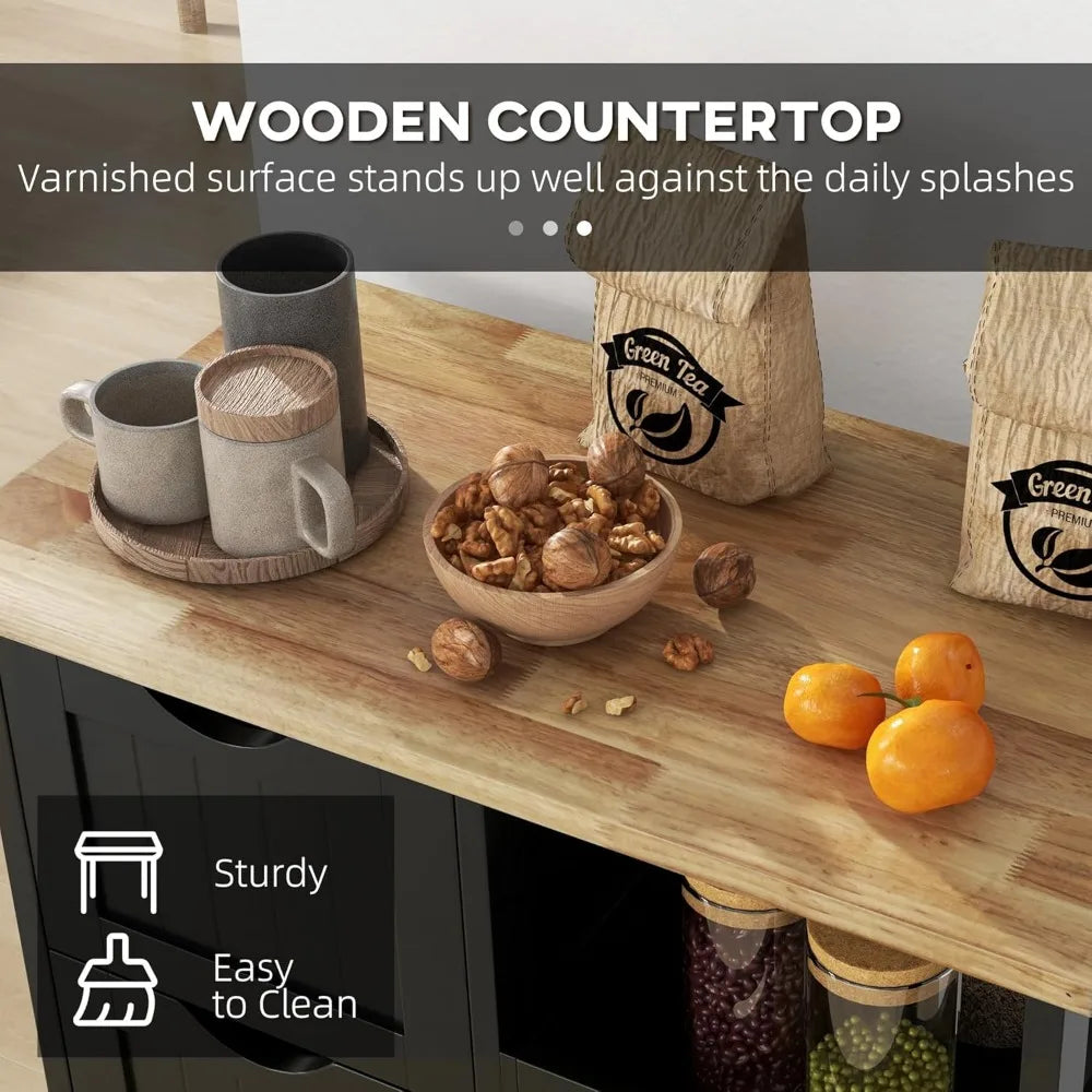 Rolling Kitchen Island Cart With Wood Top On Wheels Shelves