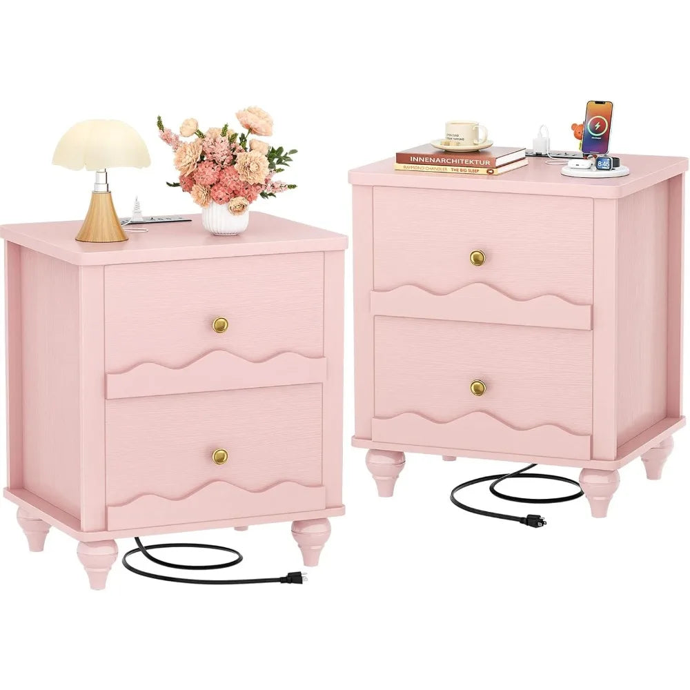 Frame Nightstands With Charging Station Set Of 2 Scalloped