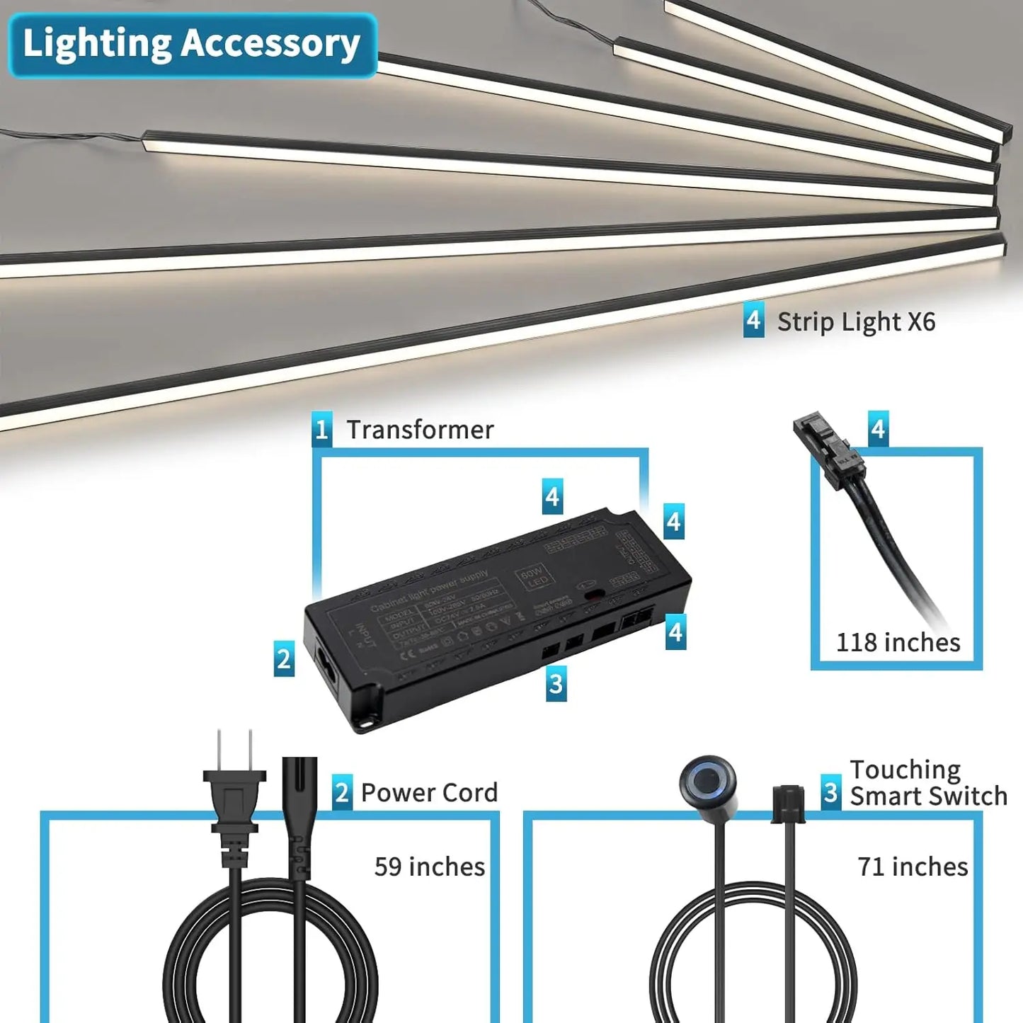Self Adhesive LED Strip Lights With Touch Switch 6 Pack