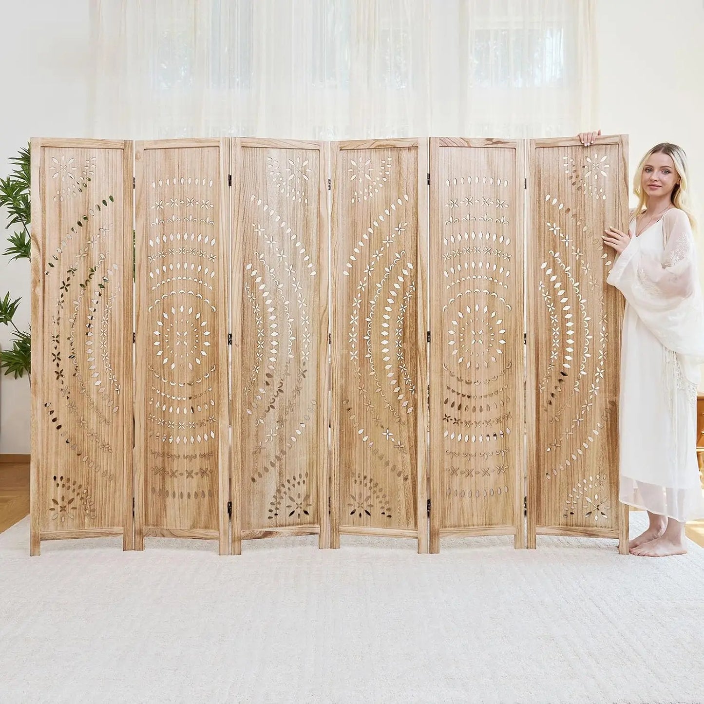 Six Panel Folding Room Divider Privacy Screen For Indoor Use