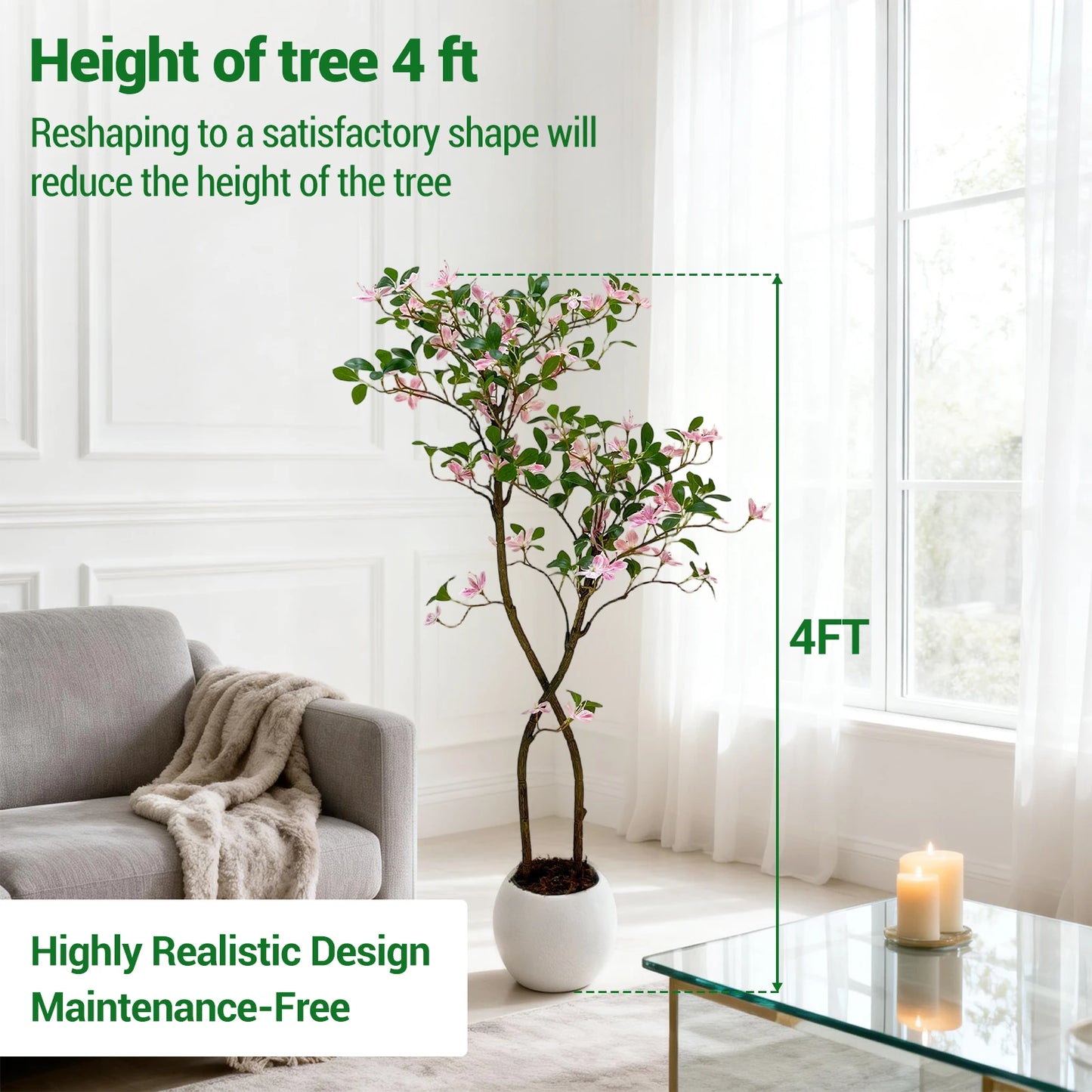 HiMIS Realistic Blossom Faux Jasmine Tree With White Planter