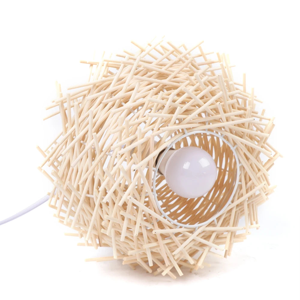 Hand Woven Bamboo Pendant Light Rattan Lantern With Adjustable Hanging
