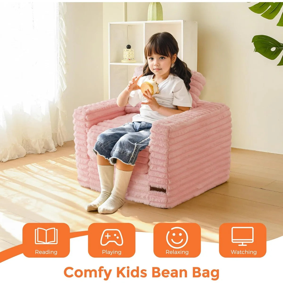 XIUWO Kids Bean Bag Chair With Faux Fur And Pillows