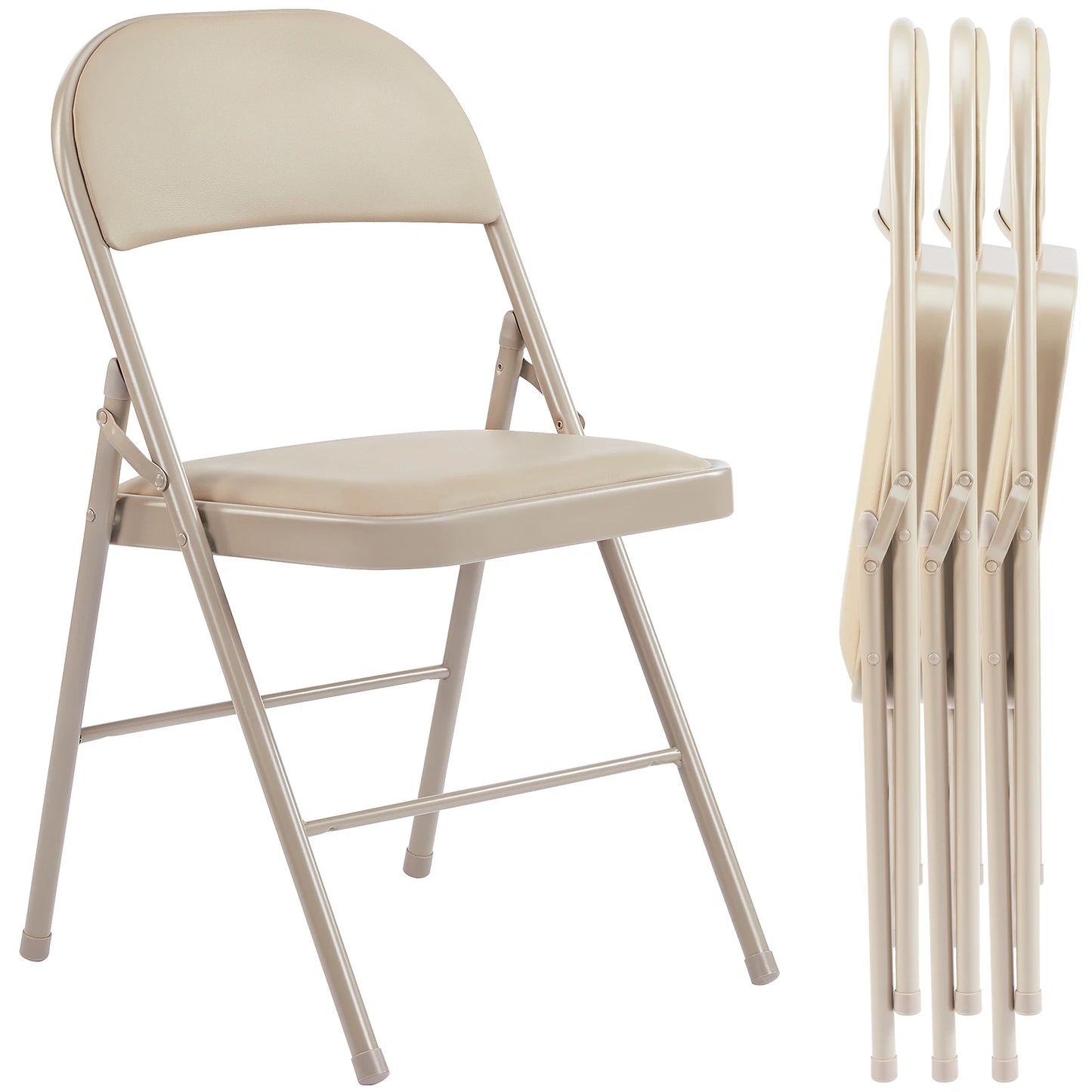 JHK Leather Padded Folding Chairs 4 Pack Sturdy Metal Frame