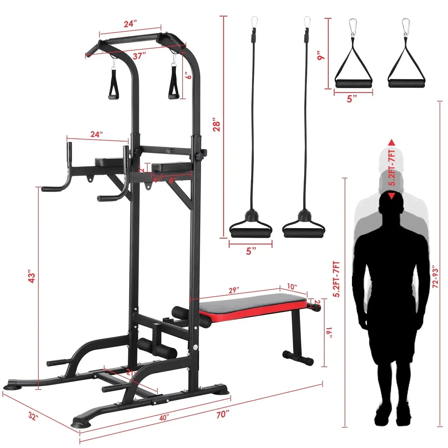 Homfa Foldable Power Tower And Adjustable Workout Bench System
