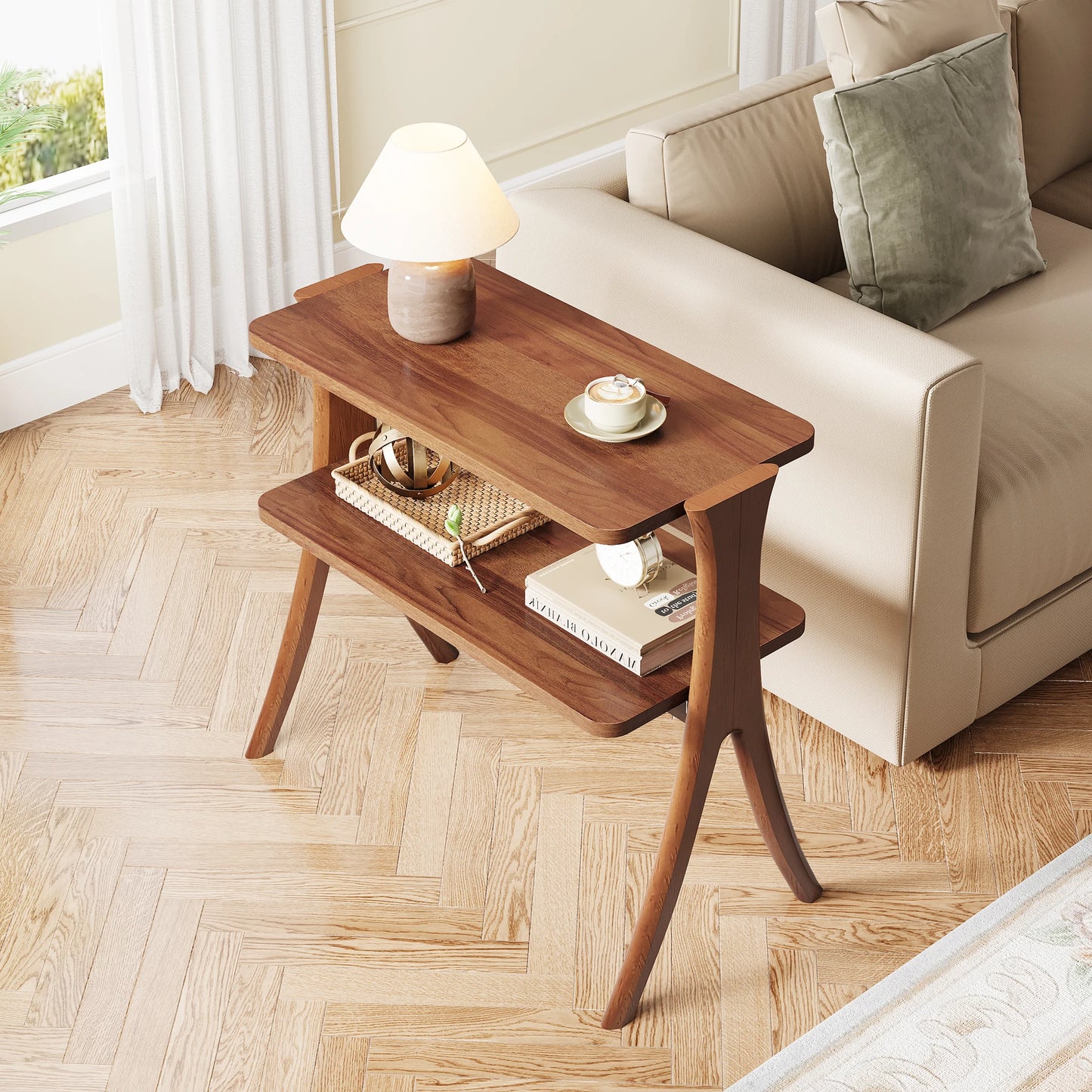 Two Tier Walnut Side Table