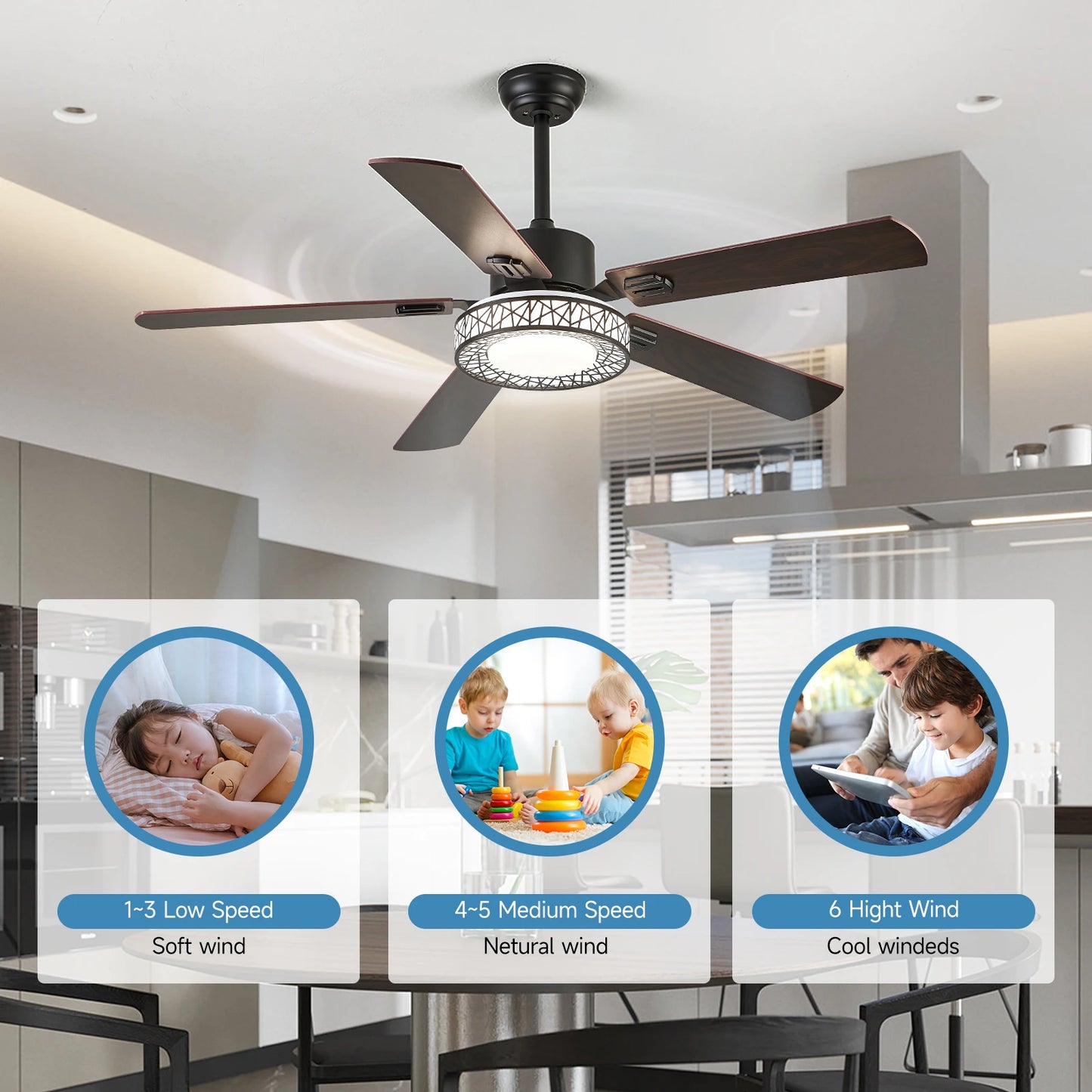 GreeLustr Modern Ceiling Fan With LED Lamp Pendant Light Fandelier