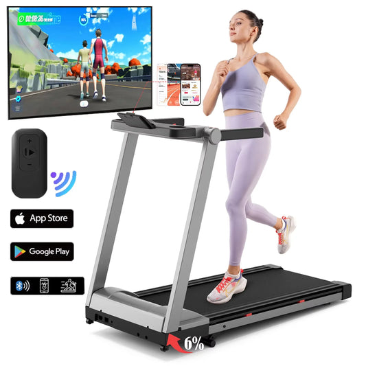 Superun 3.5HP Foldable Incline Treadmill With Handle Bar And Smart App 350Lbs