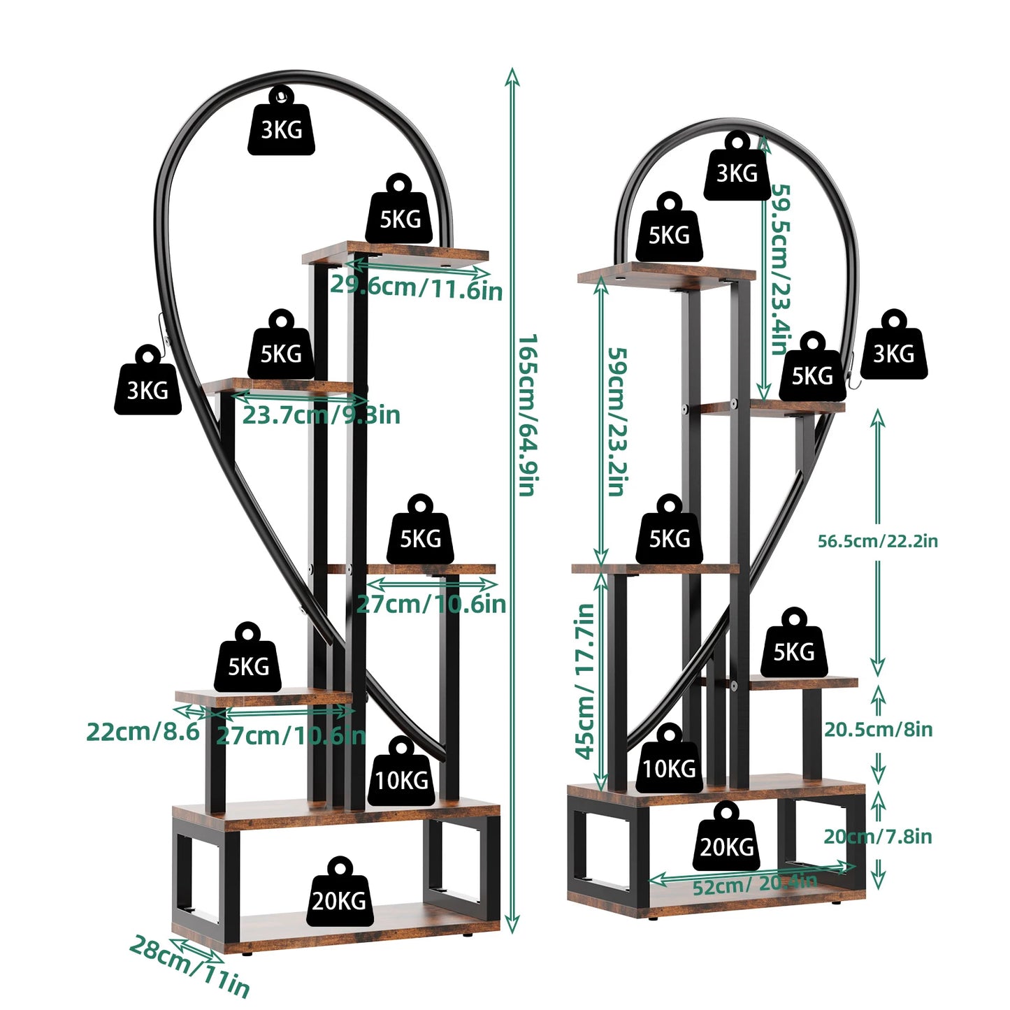 Wisfor 6 Tier Plant Display Rack Heart Shaped Grow Lights