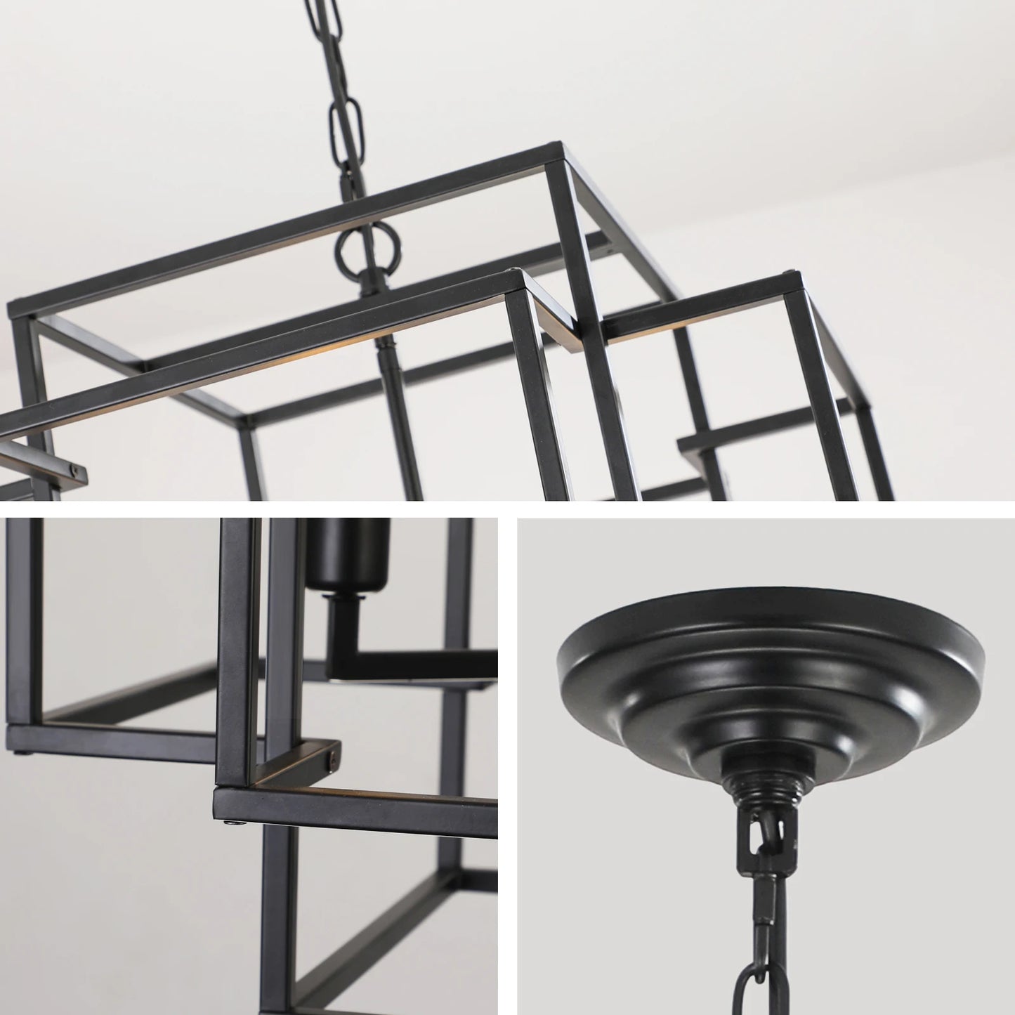 Modern Industrial 8 Light Metal Cage Pendant Chandelier
