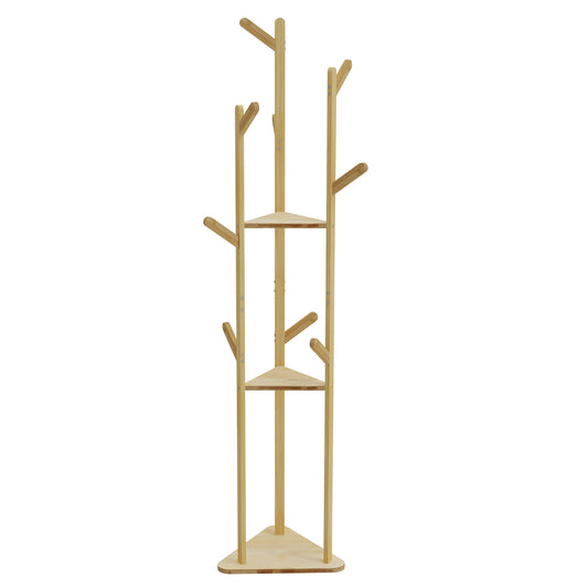 Wisfor Bamboo Corner Coat Rack With Hooks And Shelves