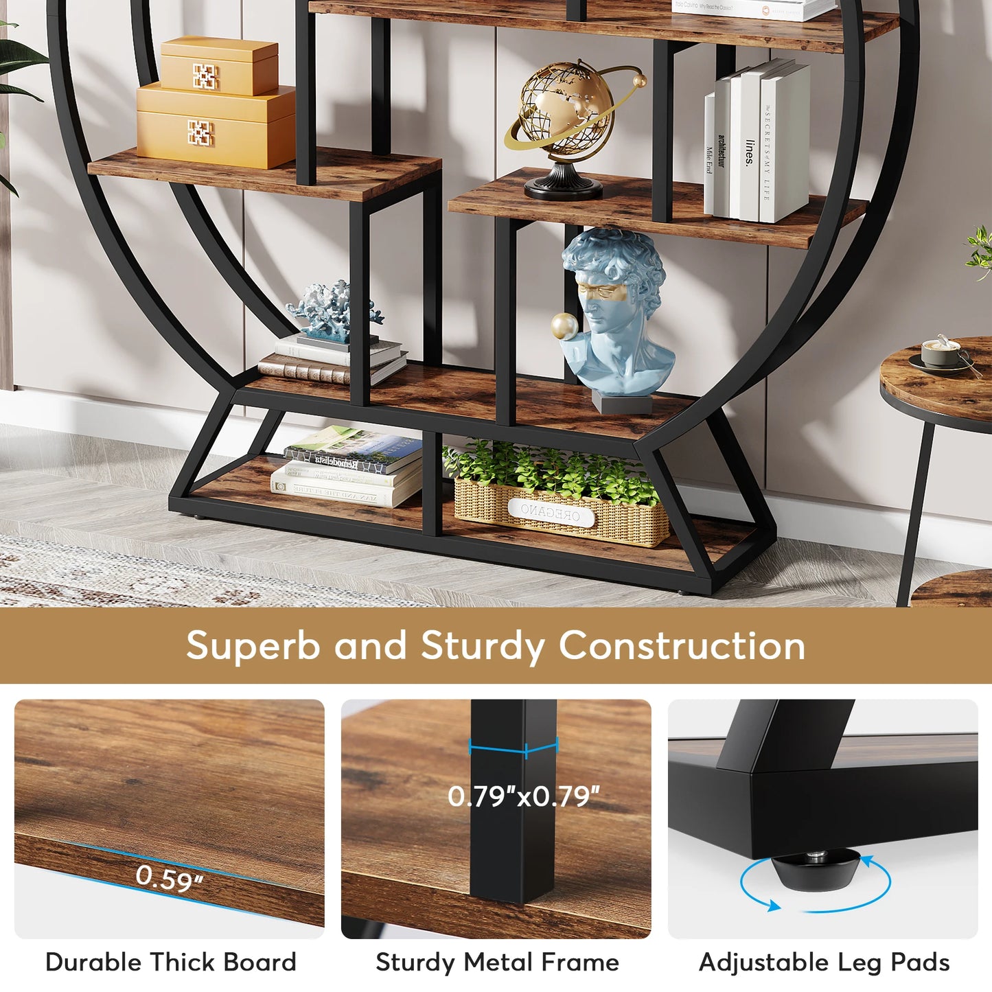 Tribesigns Industrial Wood Etagere Bookshelf With Staggered Shelves
