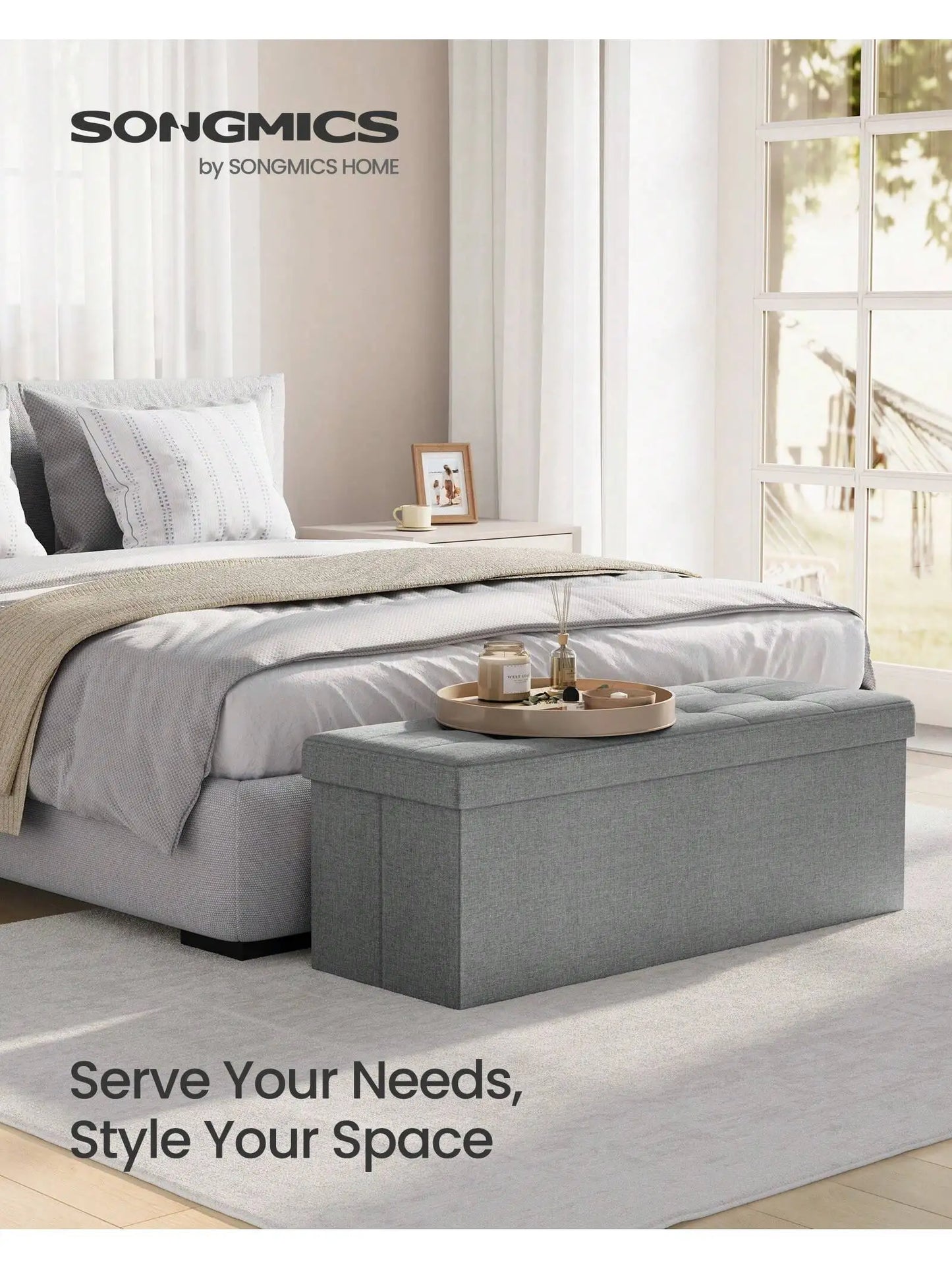 Folding Storage Ottoman Bench EndOfBed For Living Room 660Lb Capacity