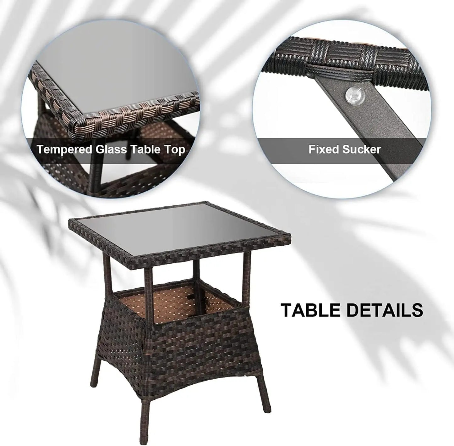 Outdoor 3 Piece Rocking Bistro Set With Glass Table PE Wicker
