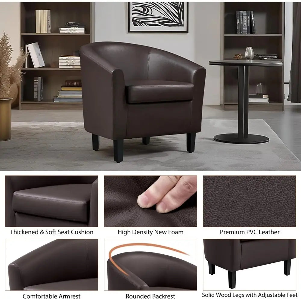 PU Leather Swivel Barrel Accent Chairs With Padded Wooden Frame