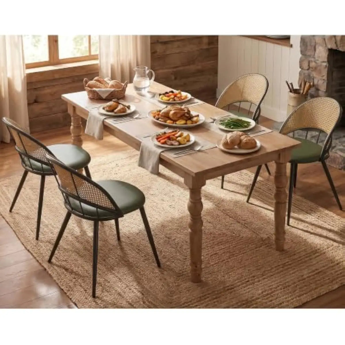 Mid-Century Rattan Back Dining Chairs – Set of 4
