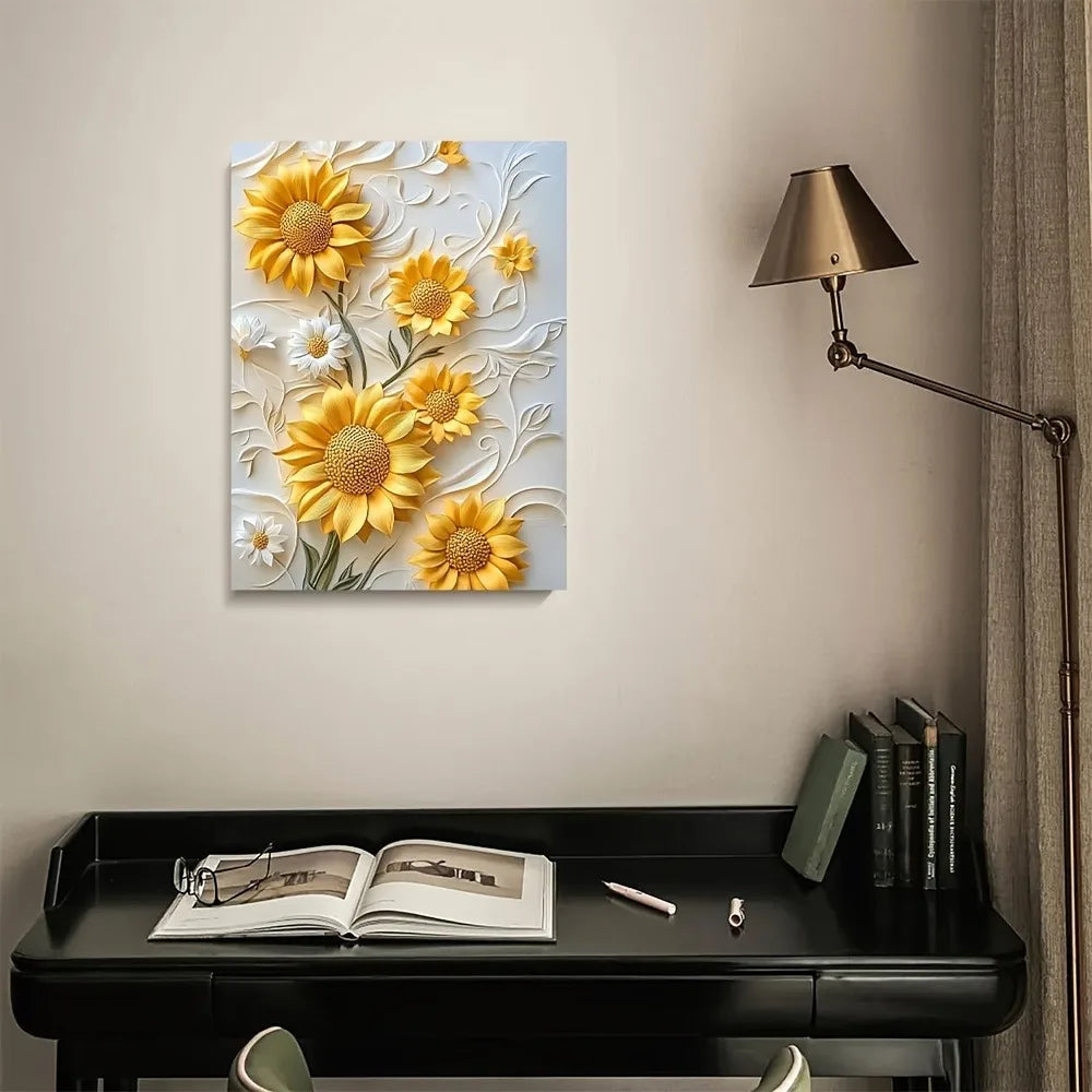 3D Sunflower Canvas Art With Wood Frame for Living Room