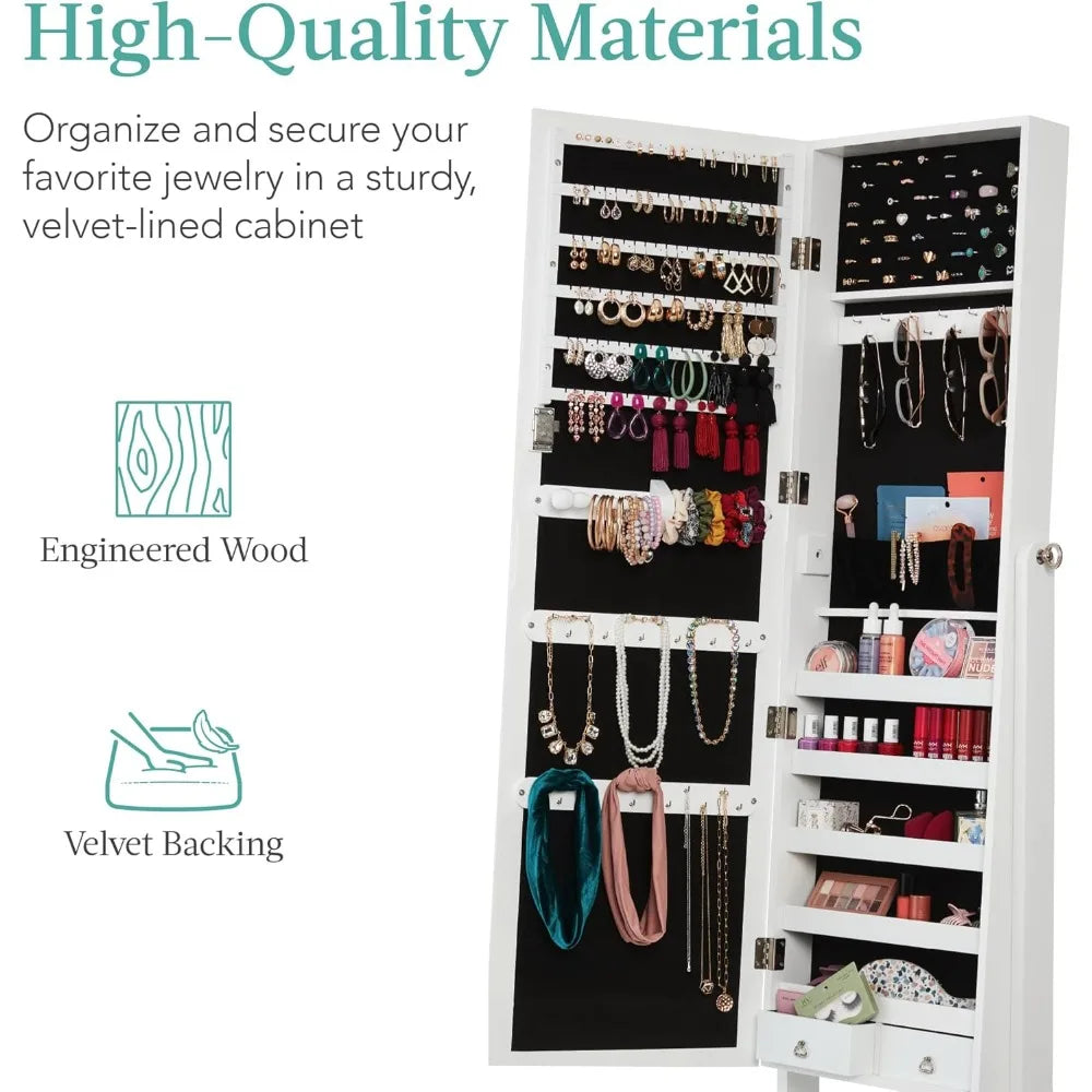 Freestanding Jewelry Armoire Cabinet With Mirror Lockable