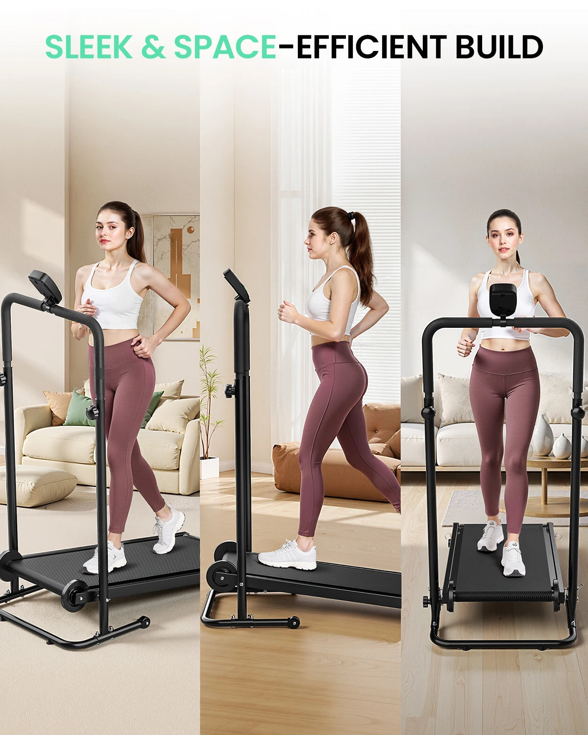 AKLUER Motorless Treadmill With Dual Flywheels And Fixed Incline