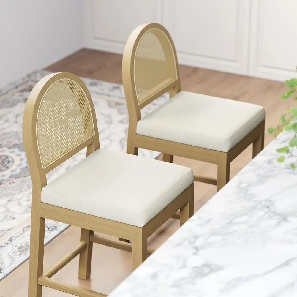 Counter-Height Rattan Bar Stools with Woven Back